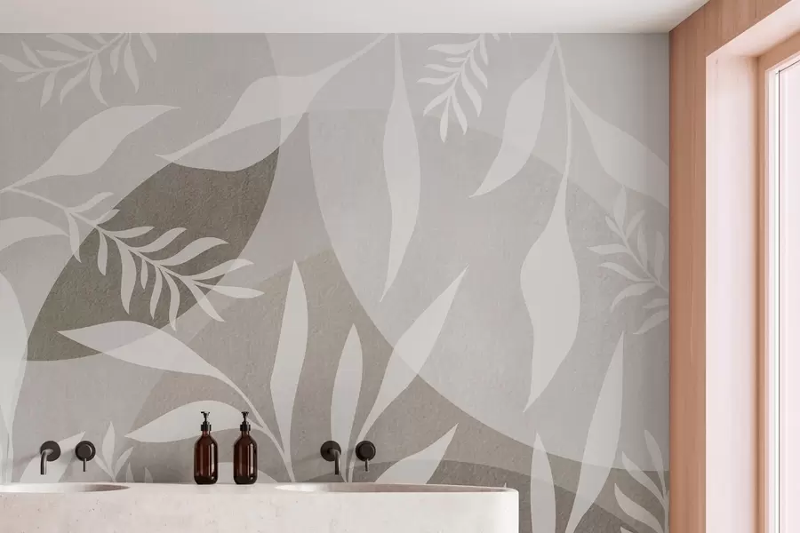 wall murals Silhouettes of twigs against a background of abstract circles w04270v1