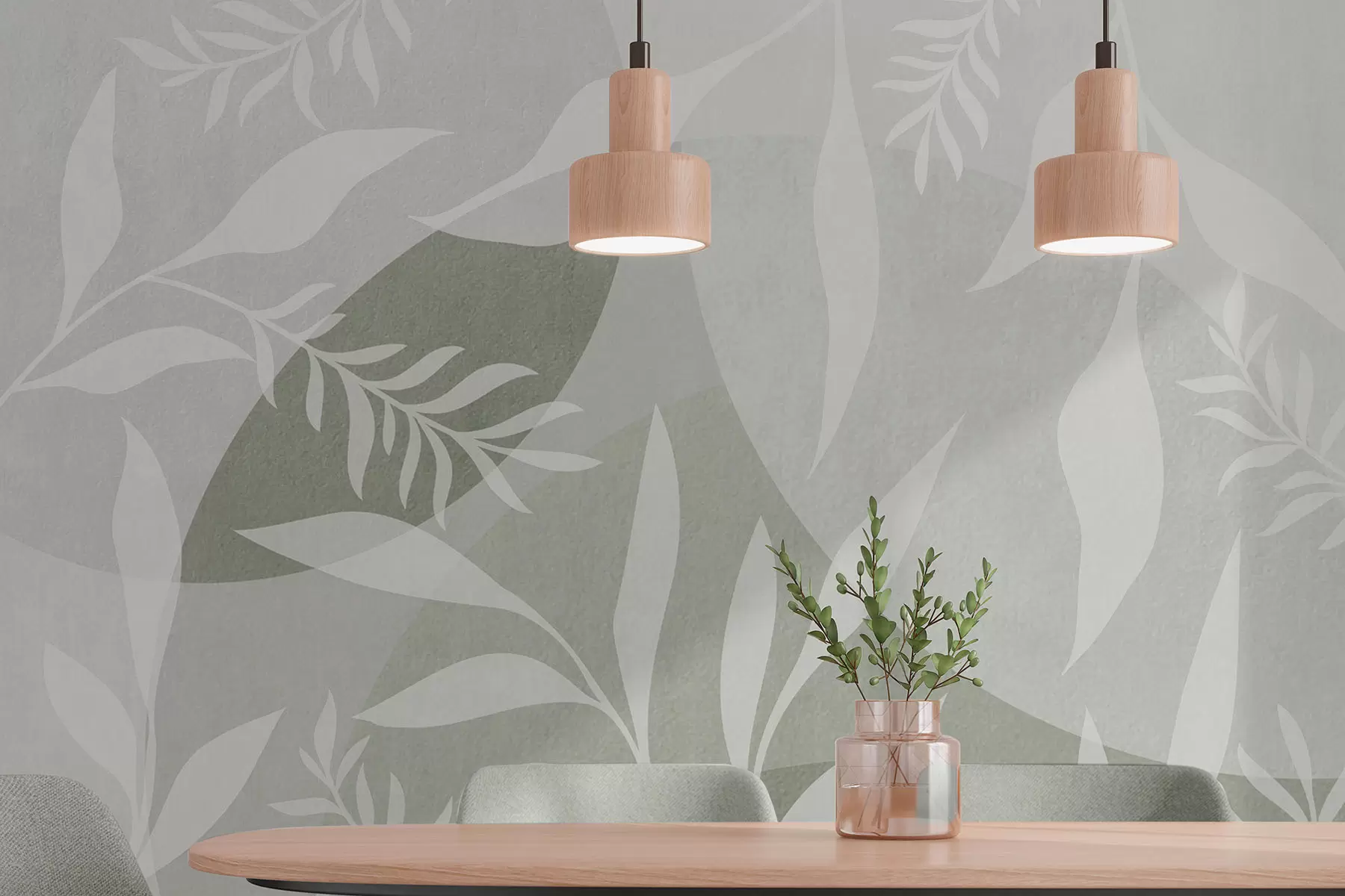 Wall Mural Photo Wallpaper Silhouettes of twigs on a background of abstract circles, shades of green w04270v2