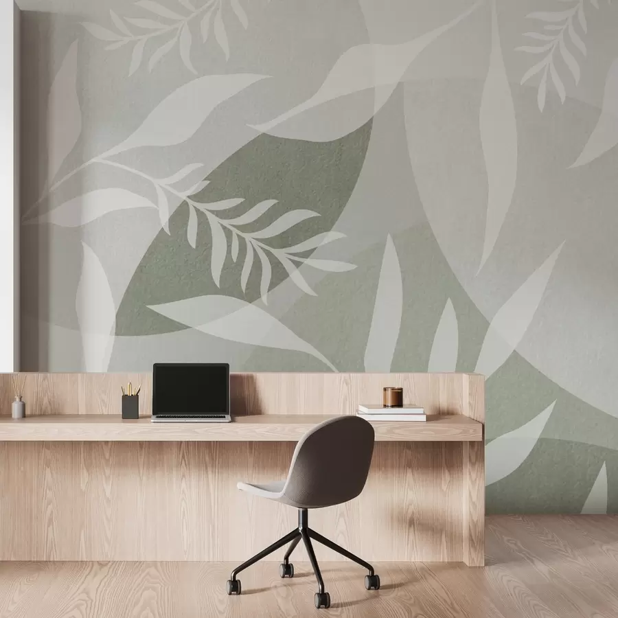 wall murals Silhouettes of twigs on a background of abstract circles, shades of green w04270v2
