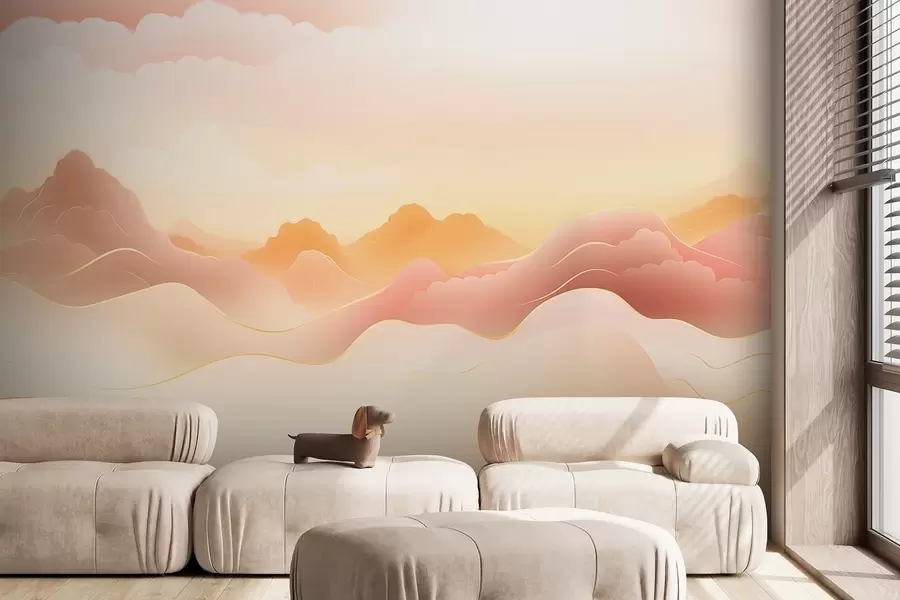 Wall Mural Photo Wallpaper Misty mountains under a warm sunrise w09242