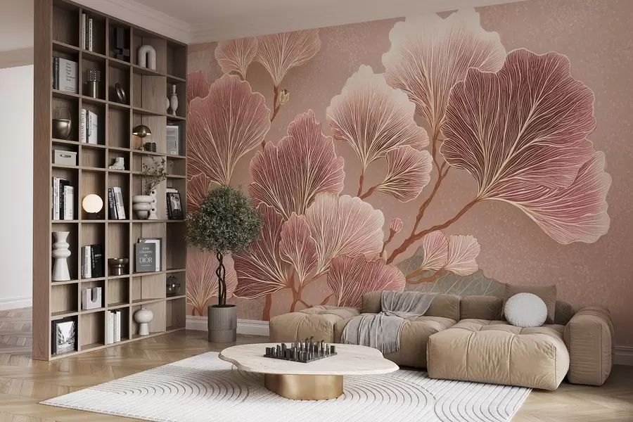 Wall Mural Photo Wallpaper Branch of leaves in pink and purple shades w09249
