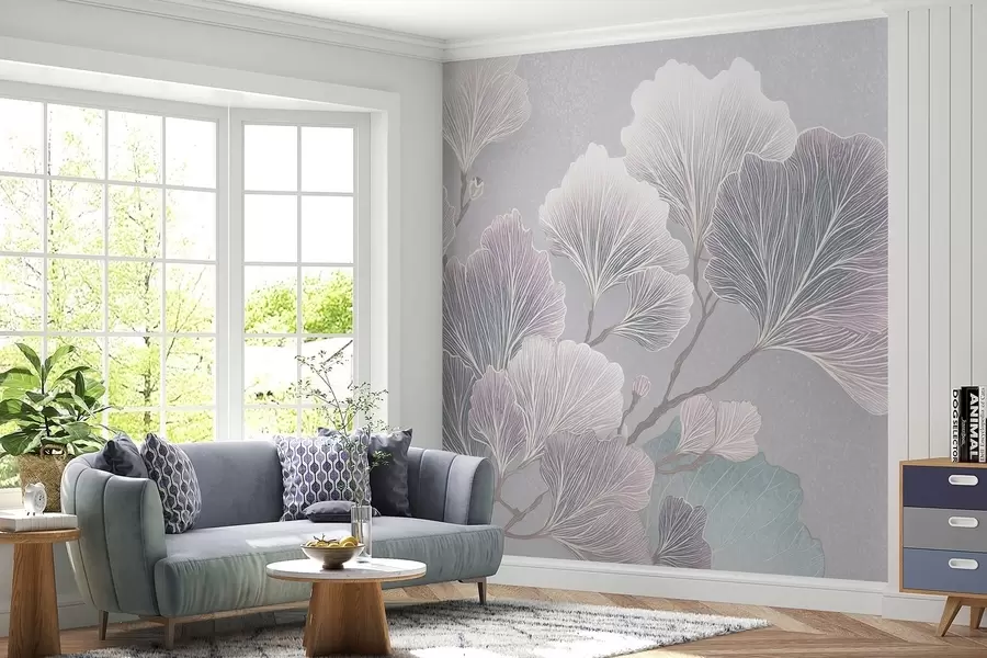 Wall Mural Photo Wallpaper Branch of leaves in blue shades w09249v1