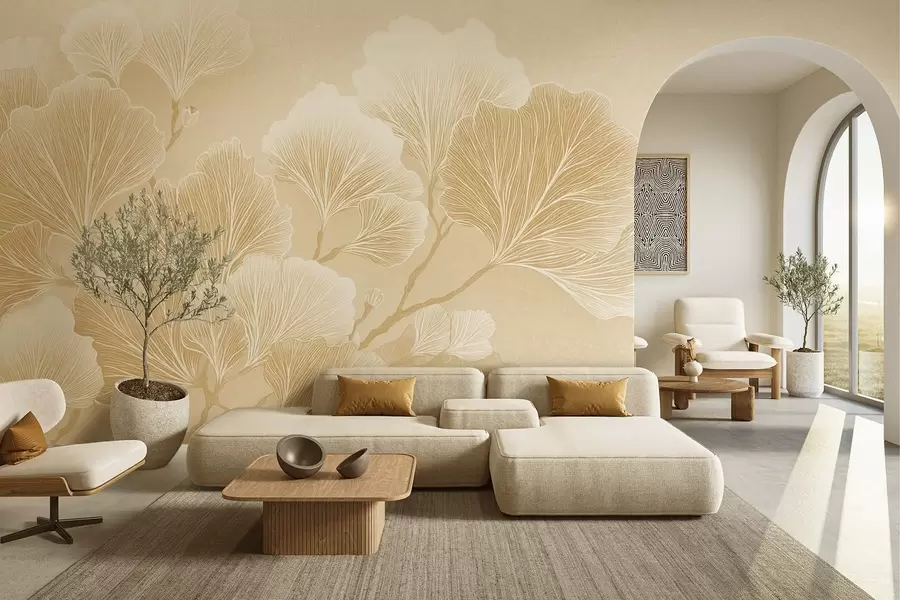 Wall Mural Photo Wallpaper Branch of leaves in yellow shades w09249v2