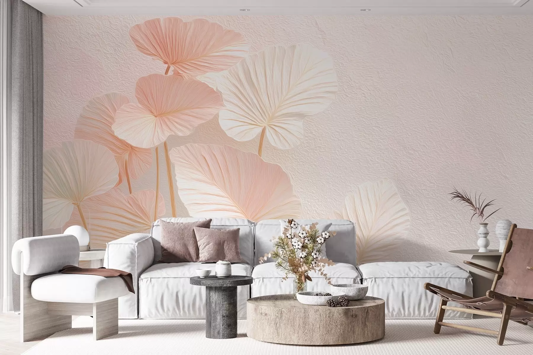 Wall Mural Photo Wallpaper Elegant large tropical leaves in delicate pink color w09252v1