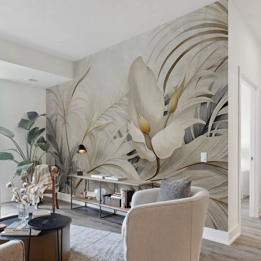 Wall Mural Photo Wallpaper Tropical plants on a concrete wall w04249