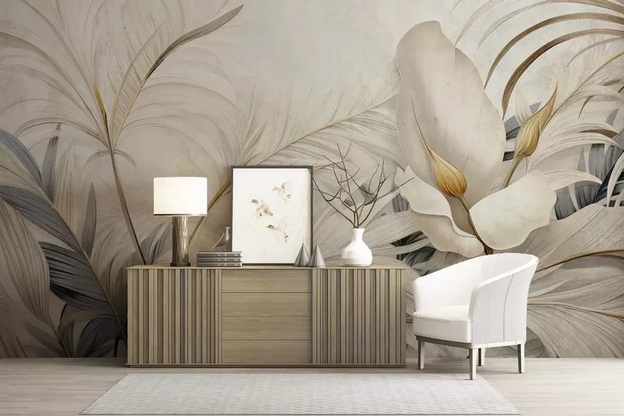 Wall Mural Photo Wallpaper Tropical plants on a concrete wall w04249