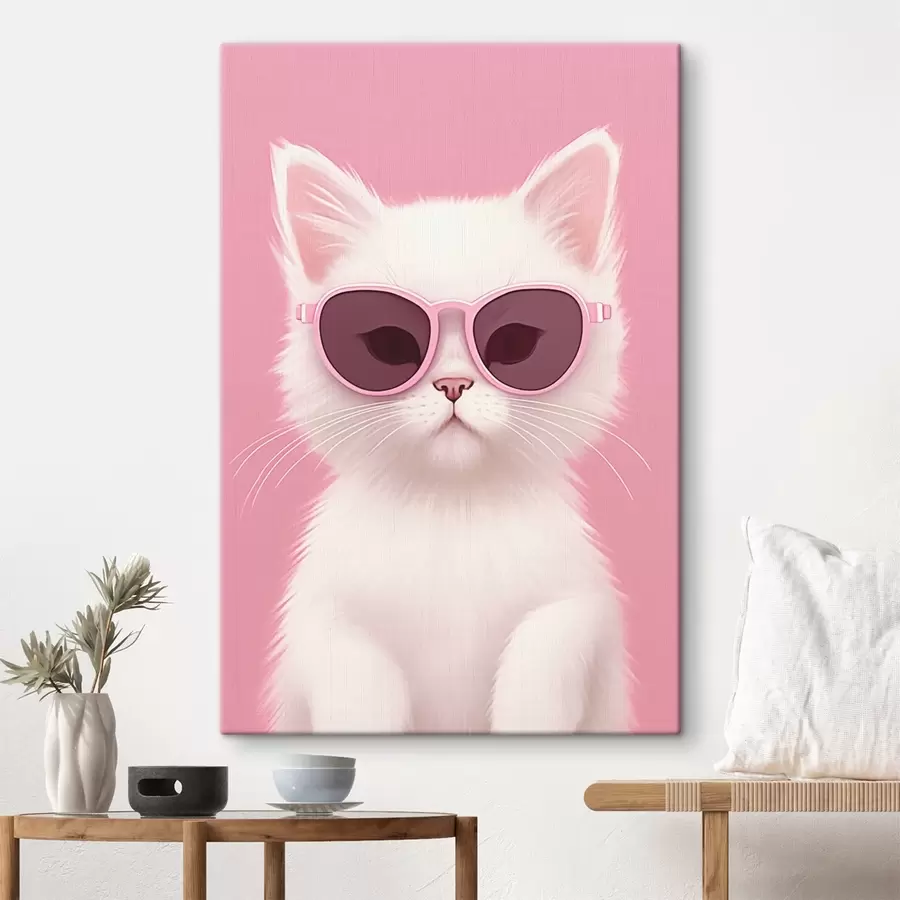 wall murals White cat in pink glasses s45145