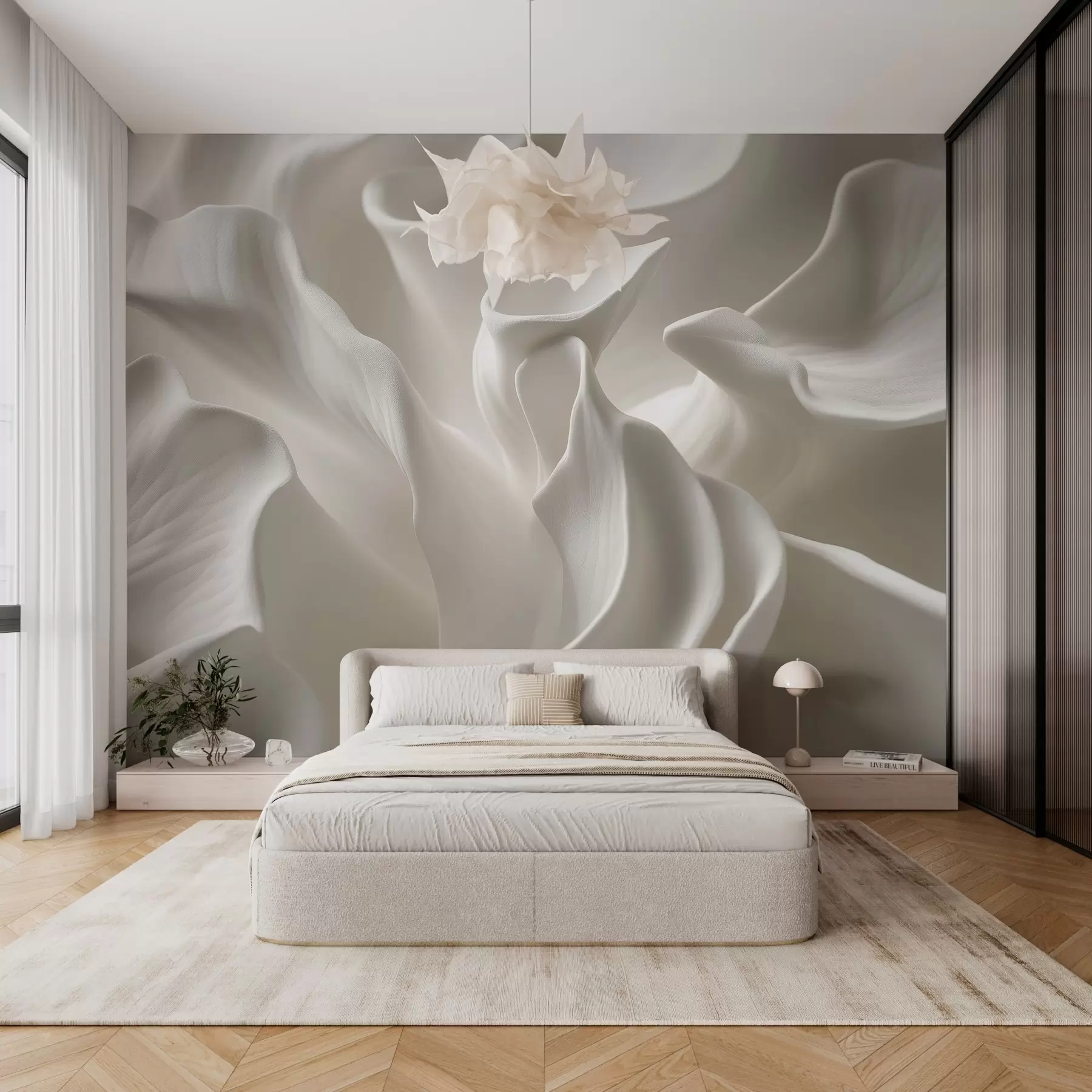 wall murals wavy petals with imitation of volume w04212