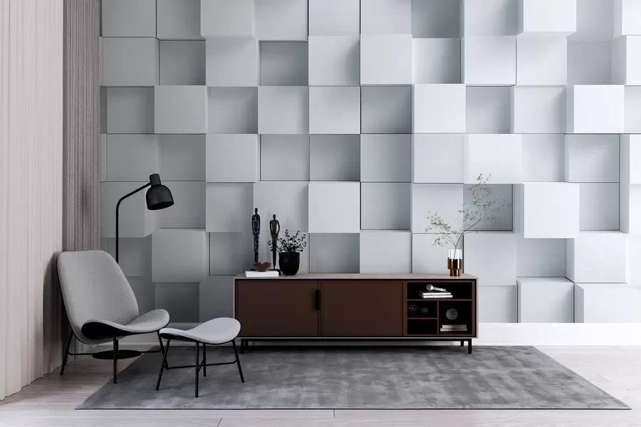 Wall Mural Photo Wallpaper imitation of volumetric white cubes w04283