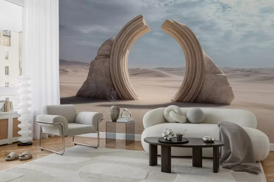 Wall Mural Photo Wallpaper surrealistic desert landscape with a large architectural arch w04284