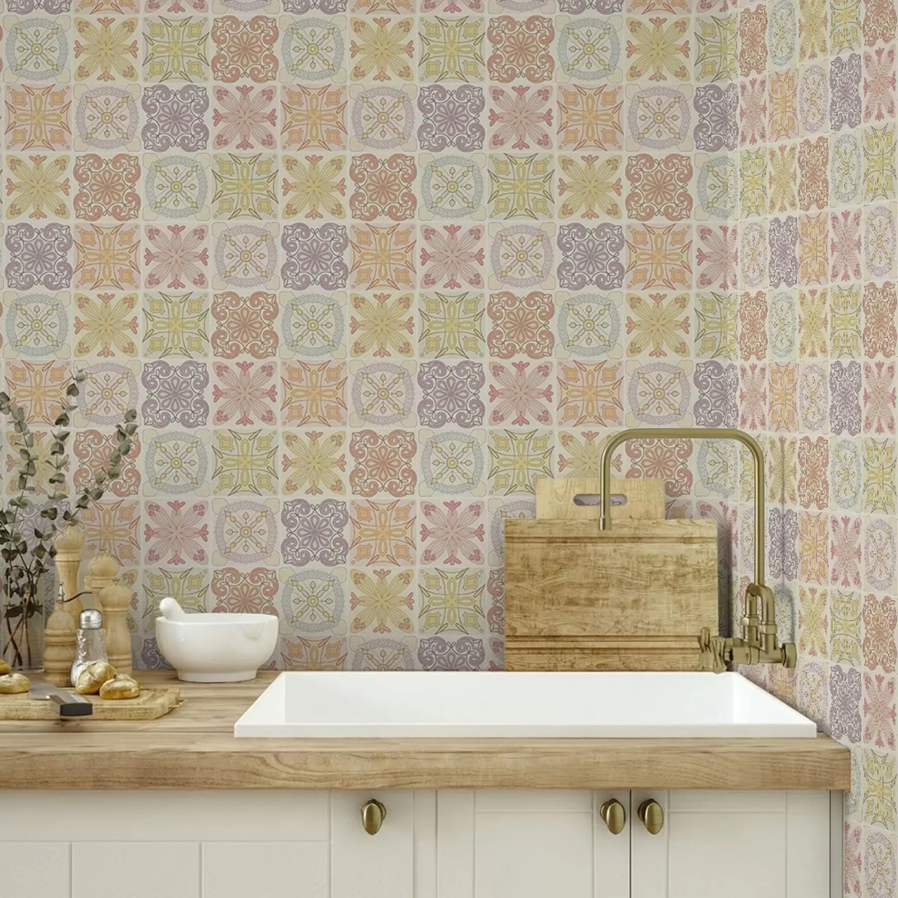 murales Adornos geométricos de azulejos de colores a00284