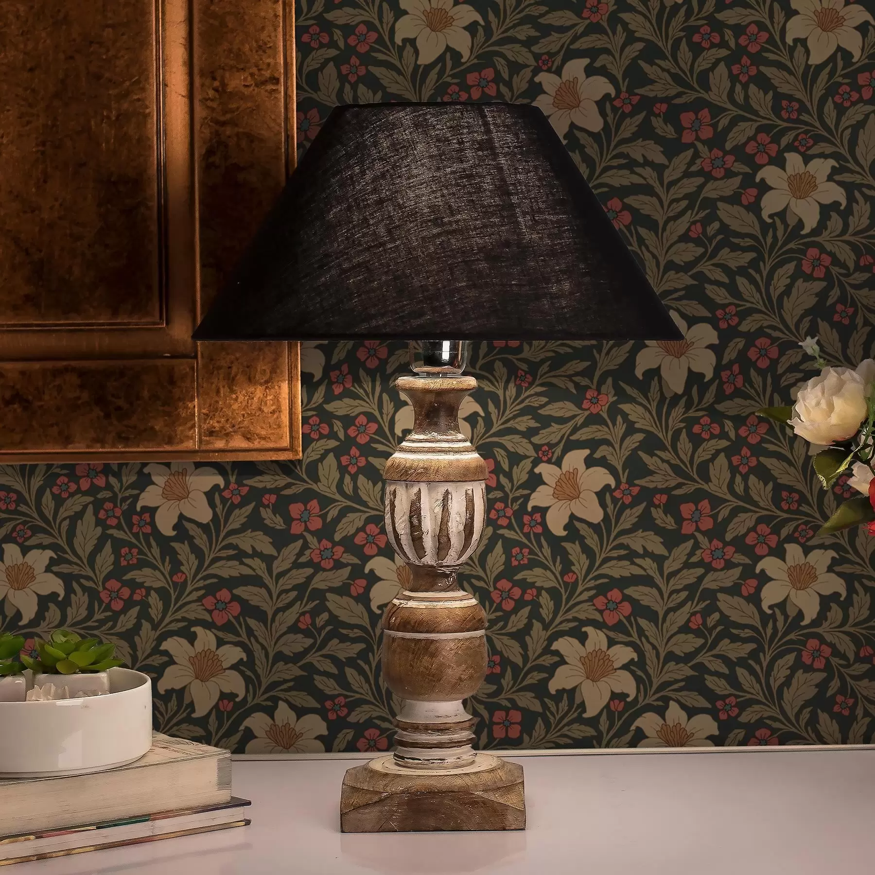 Wall Mural Photo Wallpaper Dark background with yellow and red flowers in Art Nouveau style a00293