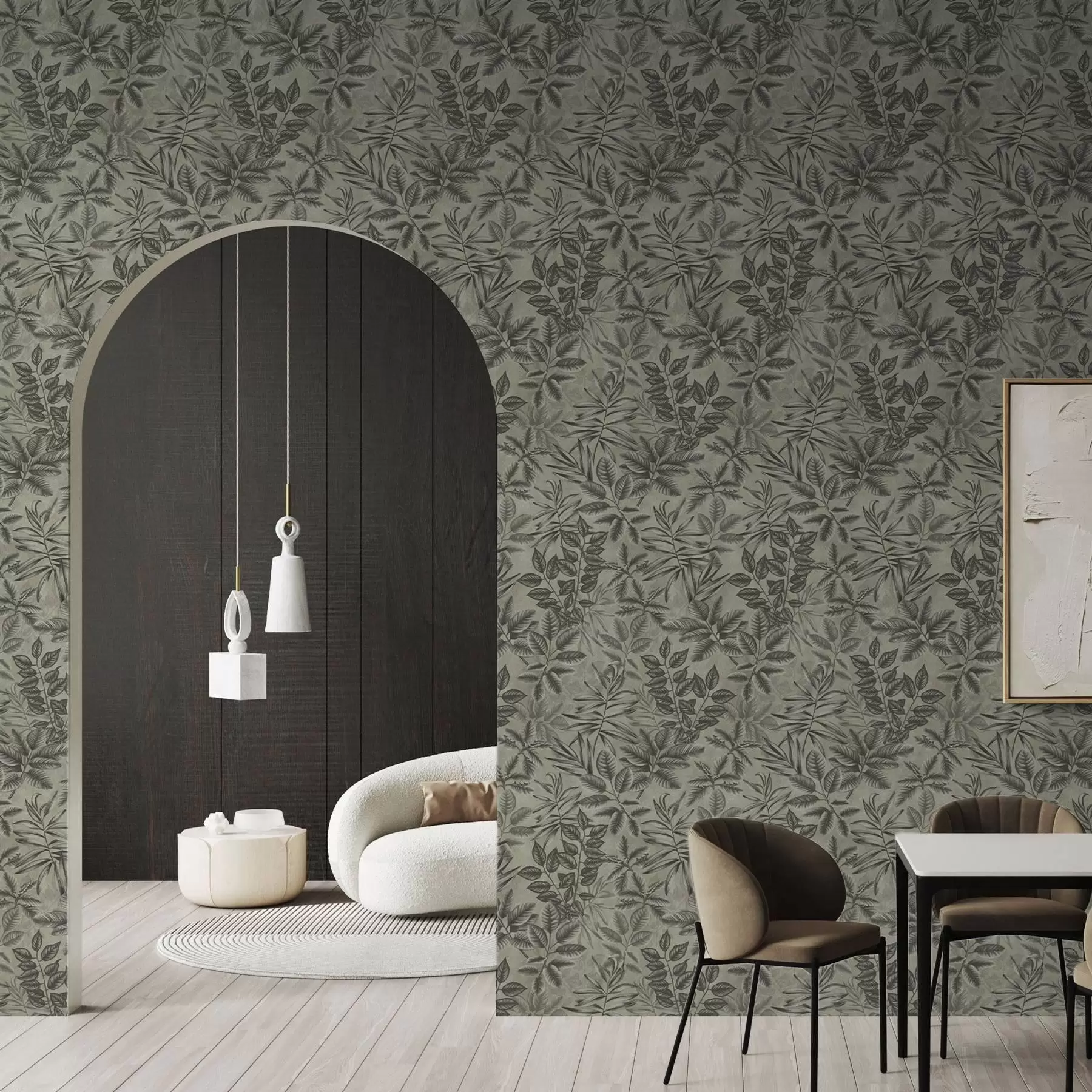 peintures murales Feuilles tropicales grises de différentes formes sur un fond vintage a00297