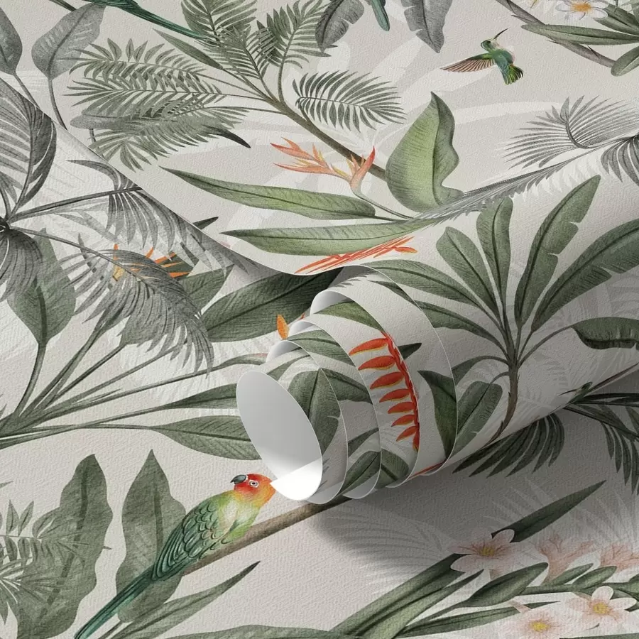 wall murals Tropical birds among palm leaves a00308