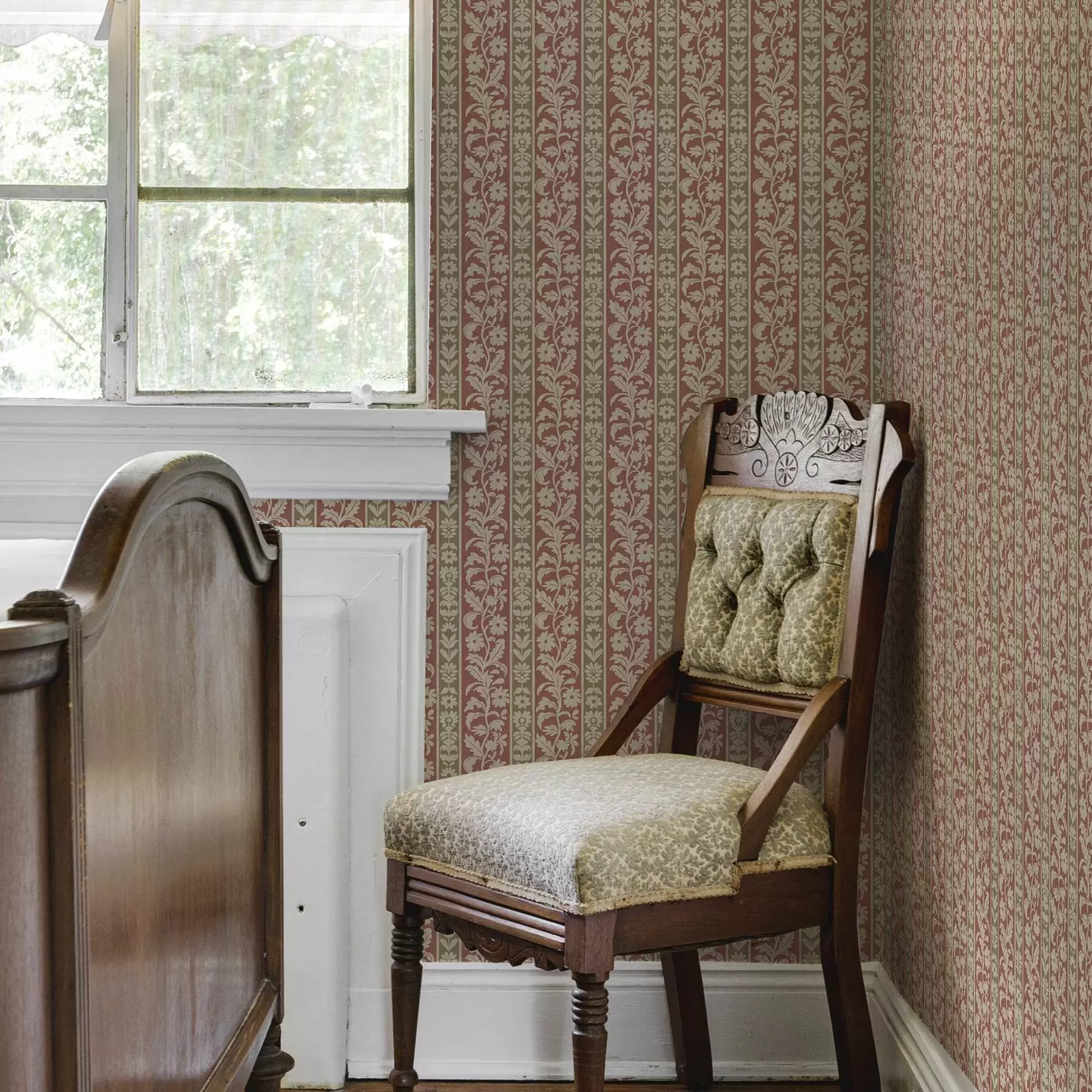 wall murals Retro vertical stripes with floral pattern a00362