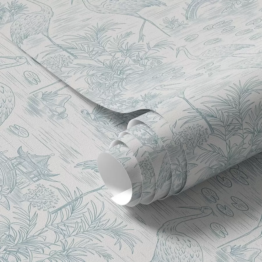 wall murals Asian landscape with cranes, bridges and lotuses a00405