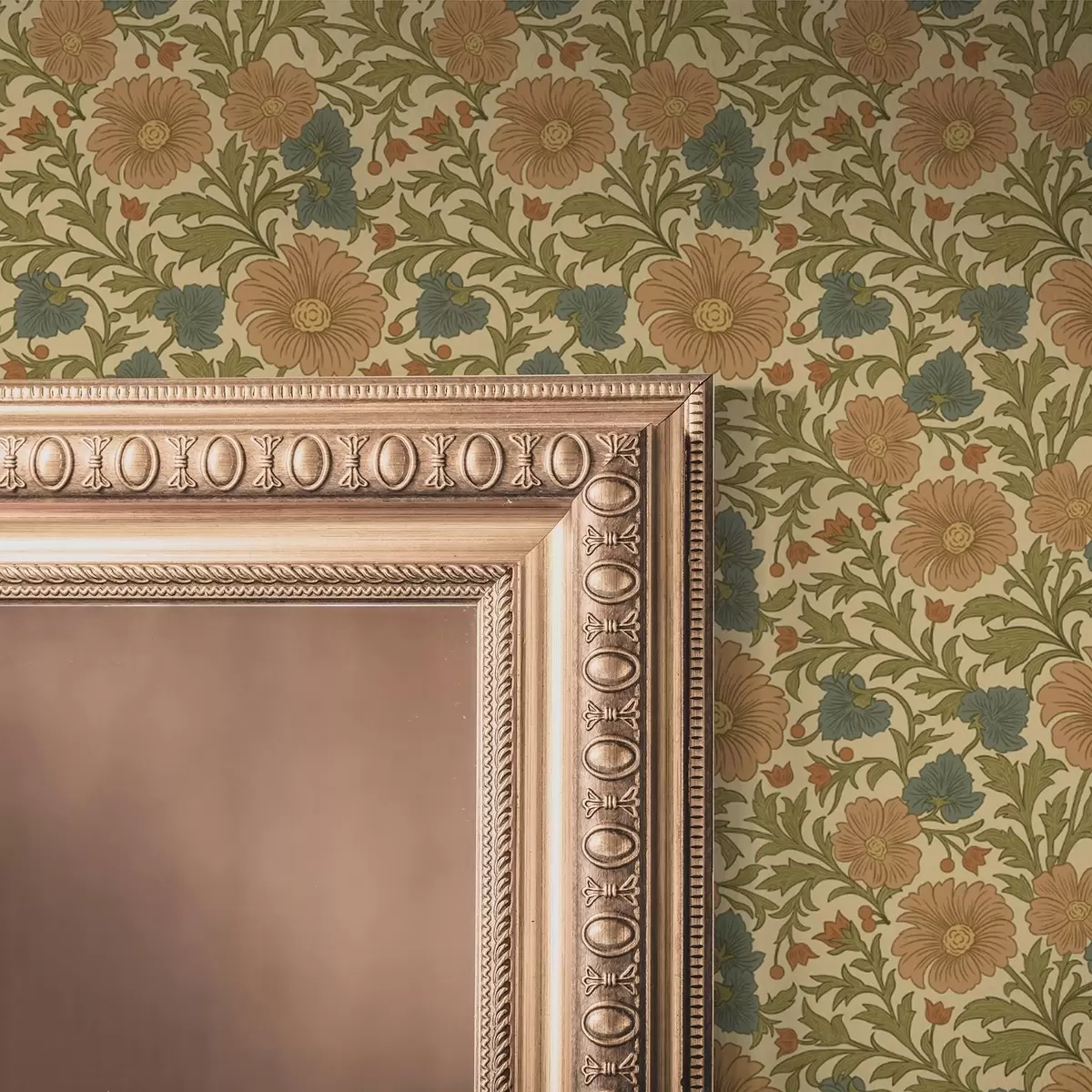 Papier peint Fleurs orange avec feuilles dans le style Art Nouveau a00409