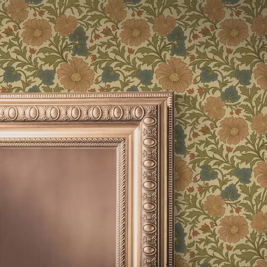 peintures murales Fleurs orange avec feuilles dans le style Art Nouveau a00409