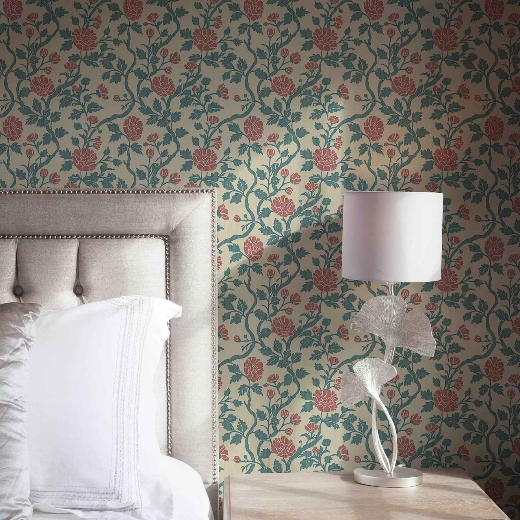 peintures murales Fleurs ornementales roses sur fond beige a00414