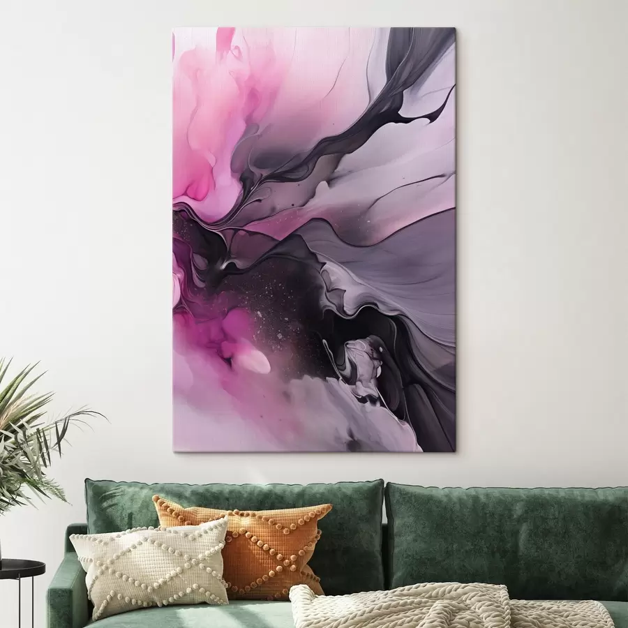 murales Remolinos abstractos de color rosa, morado y negro se mezclan en una composición fluida y orgánica, creando una sensación de movimiento s45196