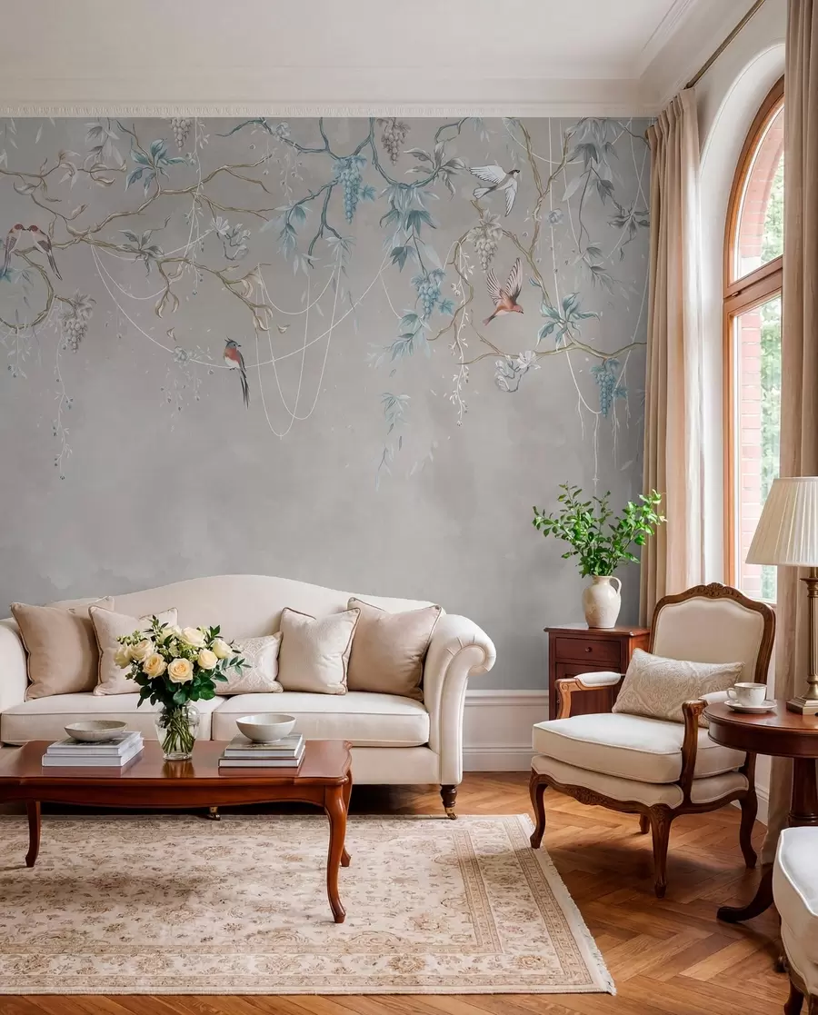Wall Mural Photo Wallpaper Variant with a very light background and blue accents w04302v2