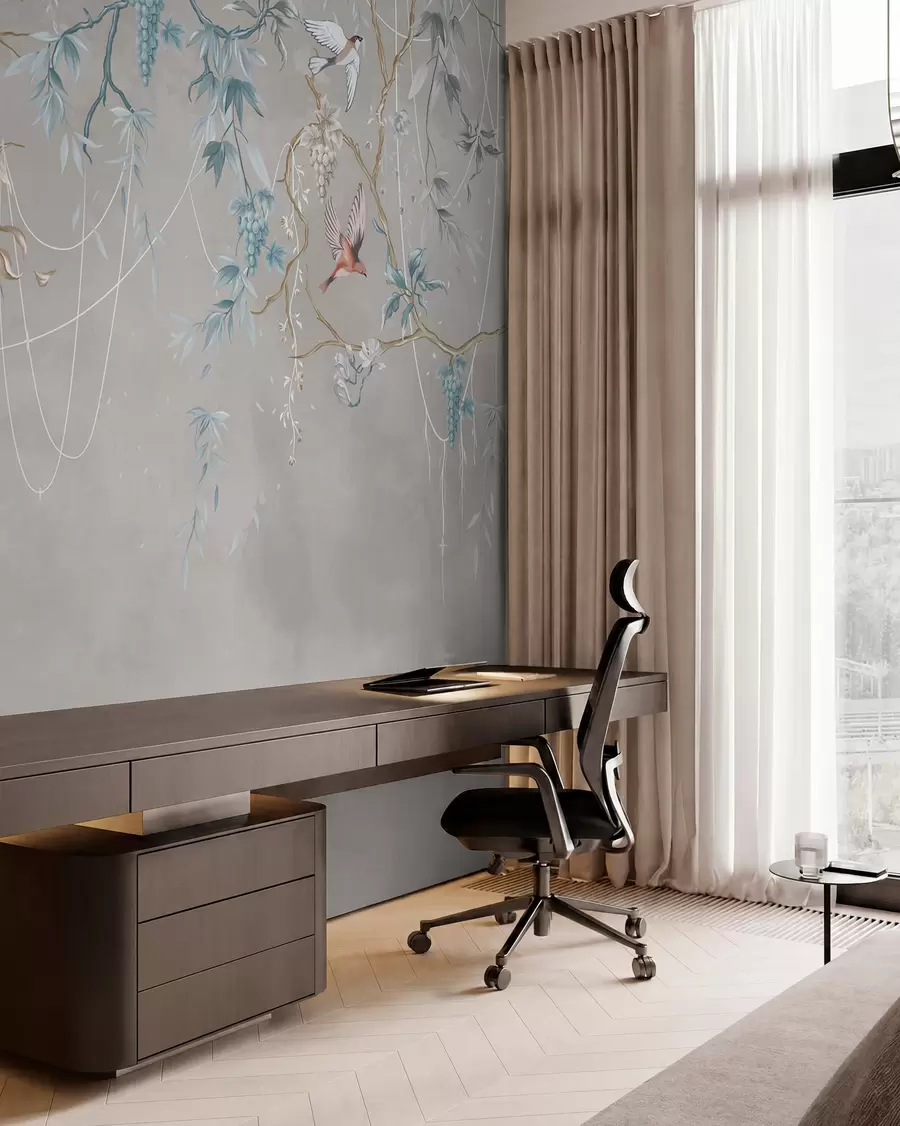 Wall Mural Photo Wallpaper Variant with a very light background and blue accents w04302v2