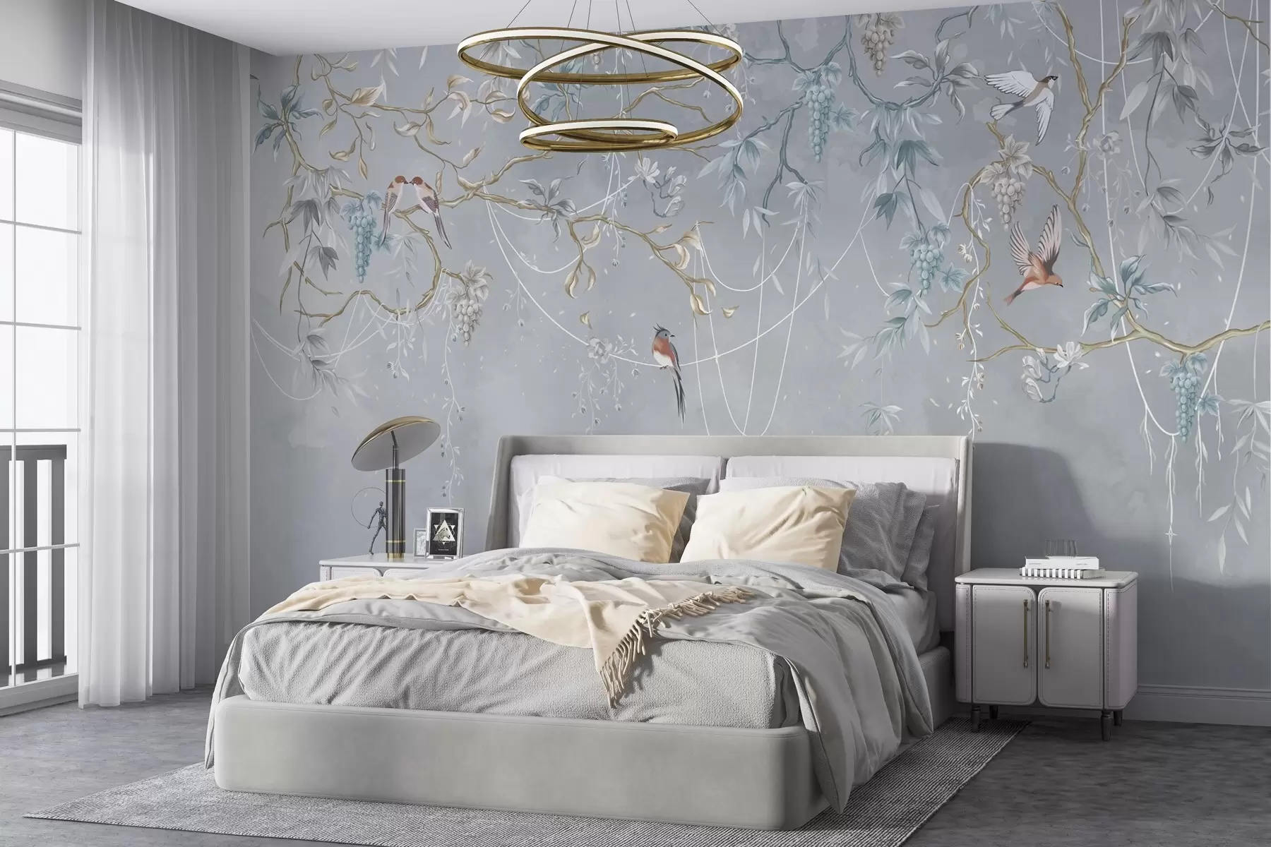 Wall Mural Photo Wallpaper Cold variant with blue background and thin branches w04302v3
