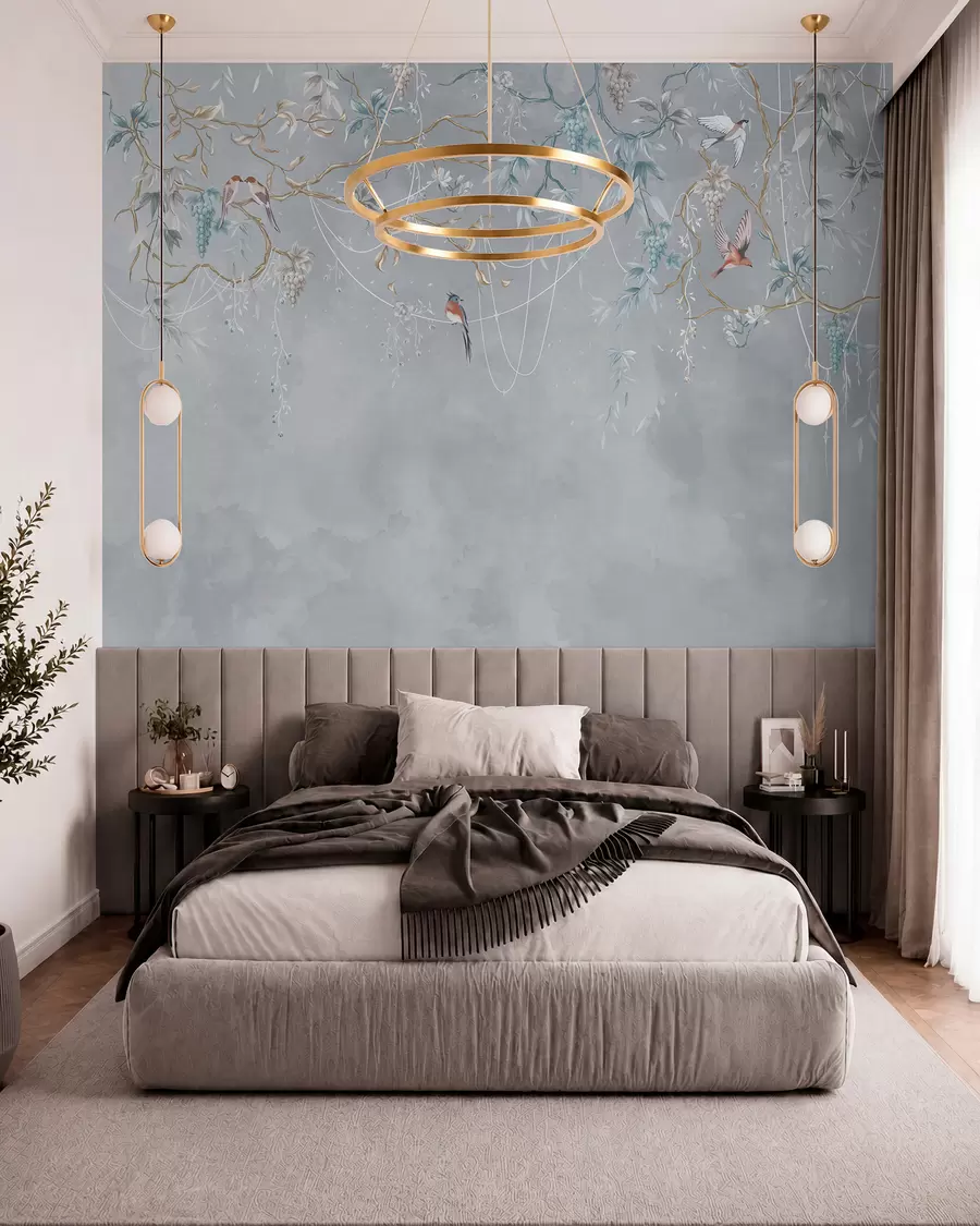 Wall Mural Photo Wallpaper Cold variant with blue background and thin branches w04302v3