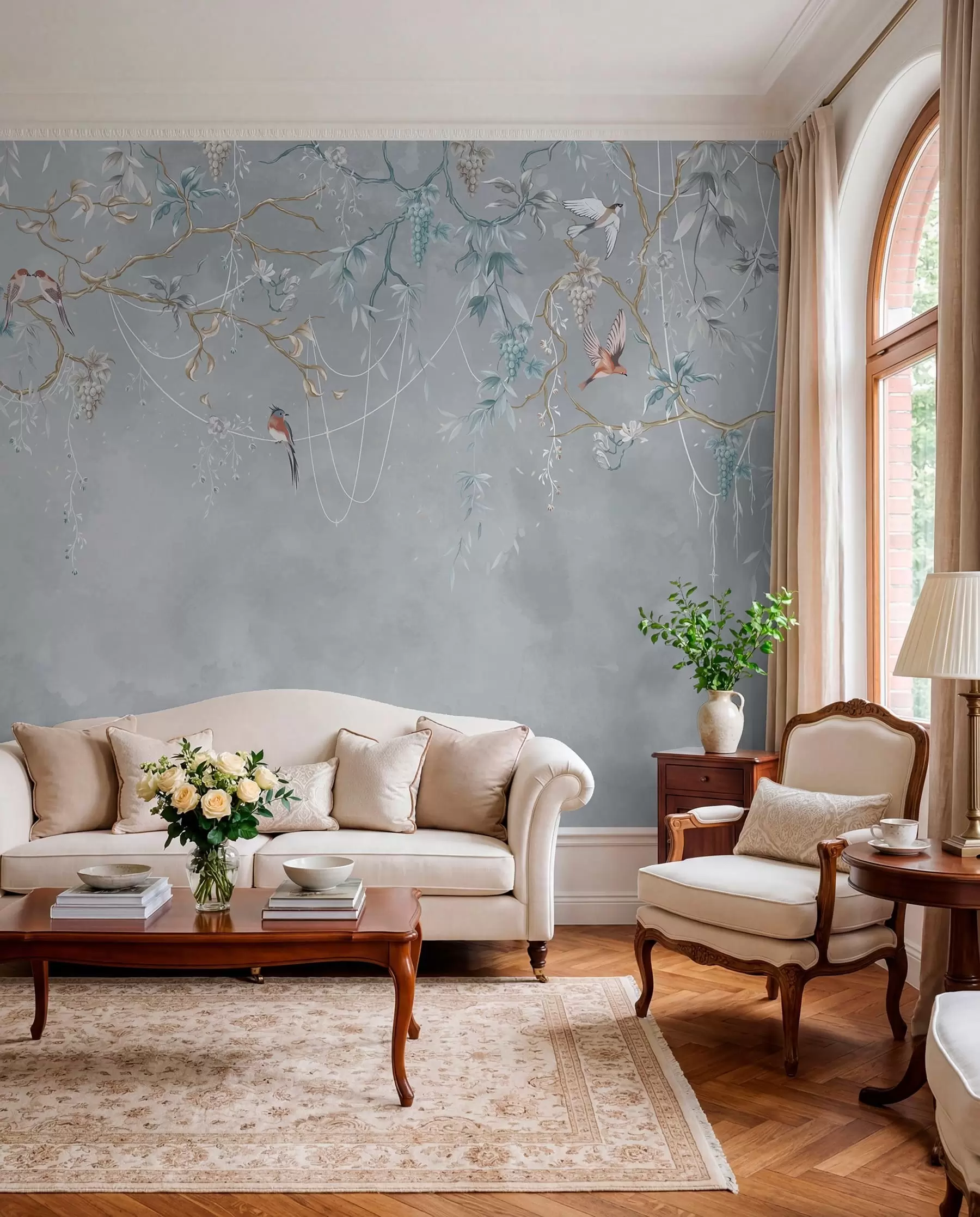 wall murals Cold variant with blue background and thin branches w04302v3