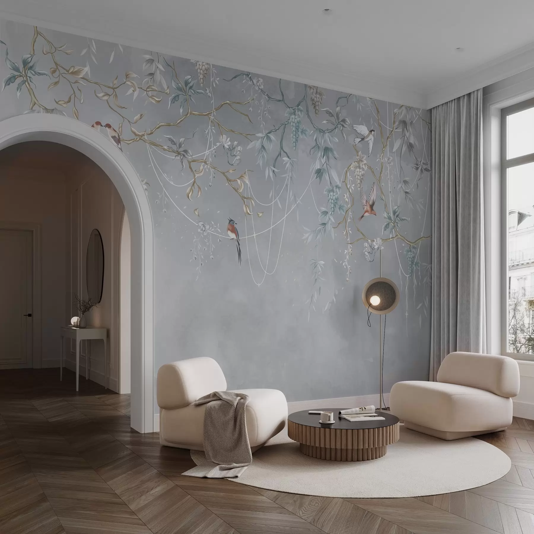 peintures murales Variante froide avec fond bleu et branches fines w04302v3