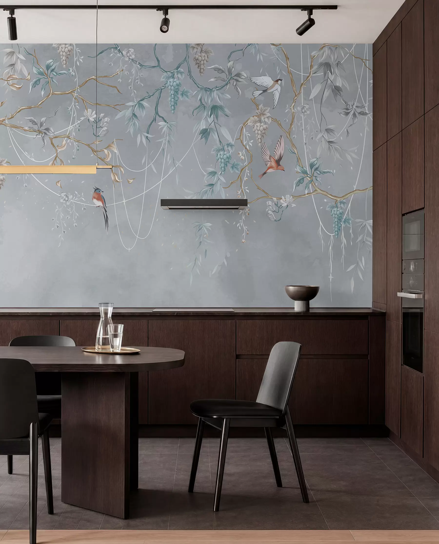 wall murals Cold variant with blue background and thin branches w04302v3
