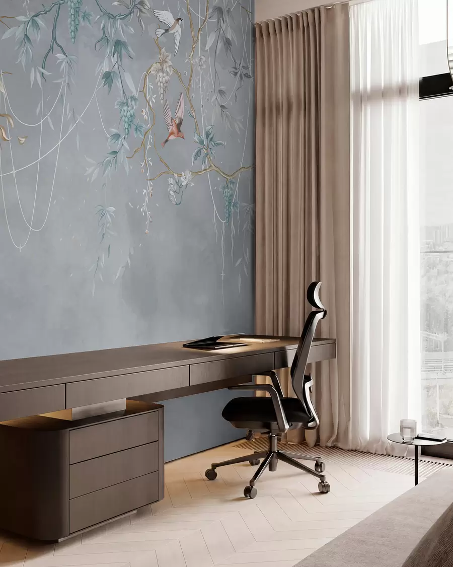 Wall Mural Photo Wallpaper Cold variant with blue background and thin branches w04302v3