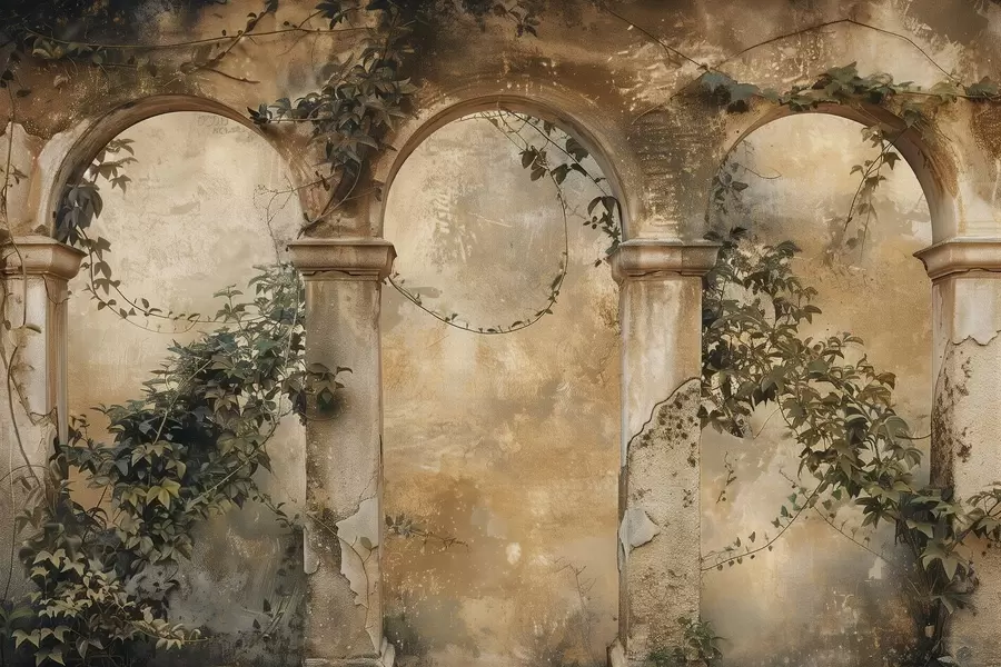 Wall Mural Photo Wallpaper tinted retro arches with ivy w04304