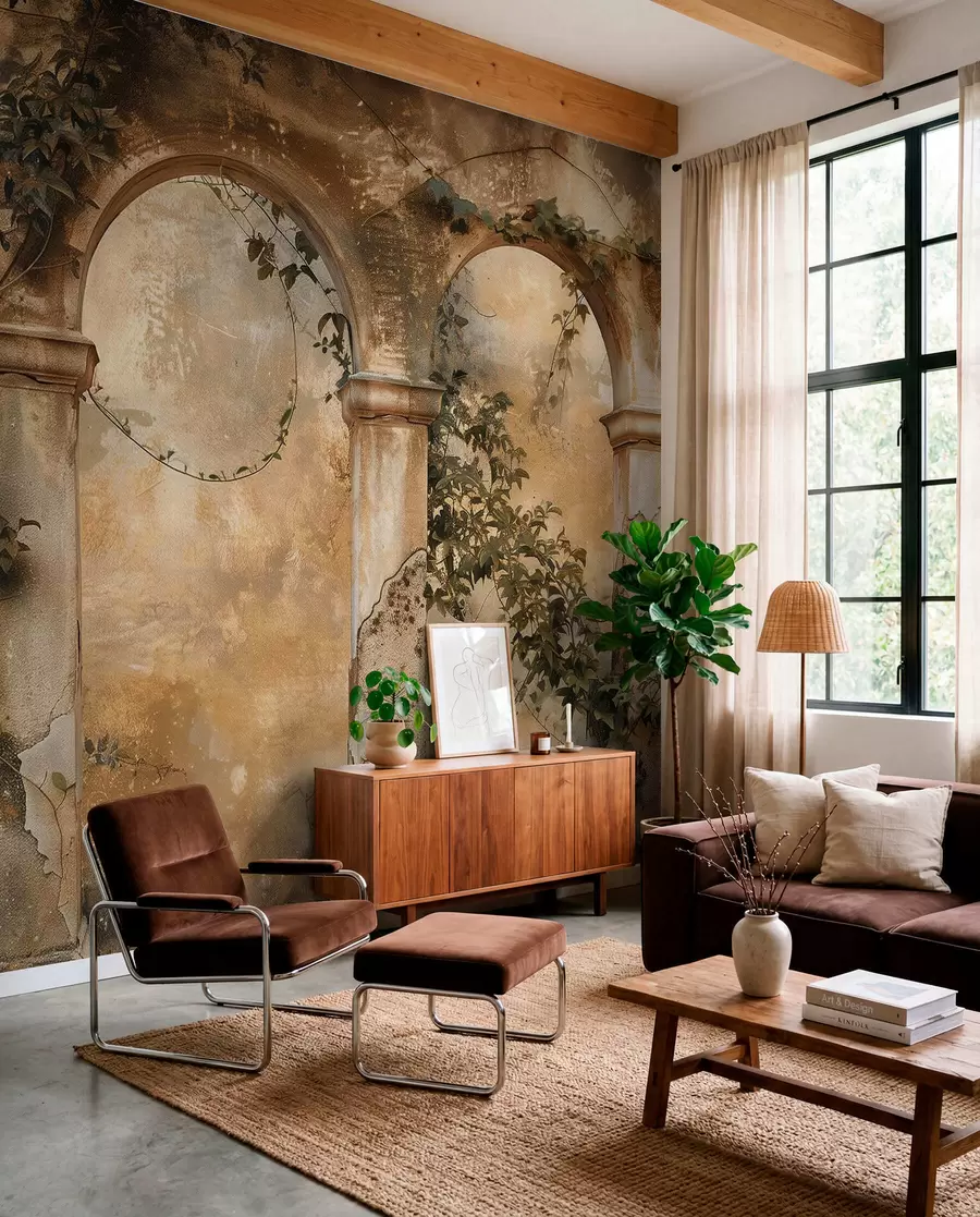 Wall Mural Photo Wallpaper tinted retro arches with ivy w04304