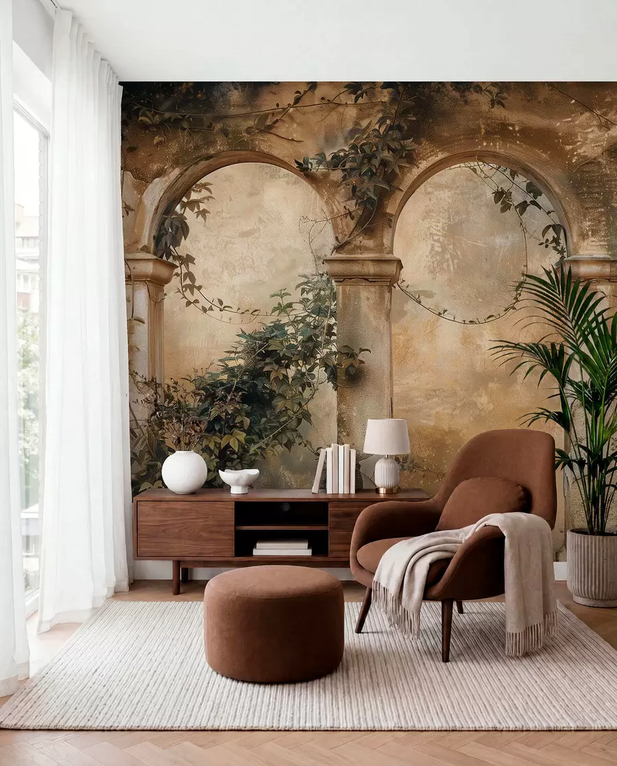 Wall Mural Photo Wallpaper tinted retro arches with ivy w04304