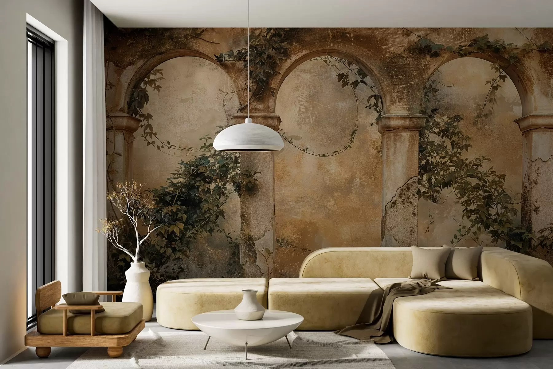 Wall Mural Photo Wallpaper tinted retro arches with ivy w04304