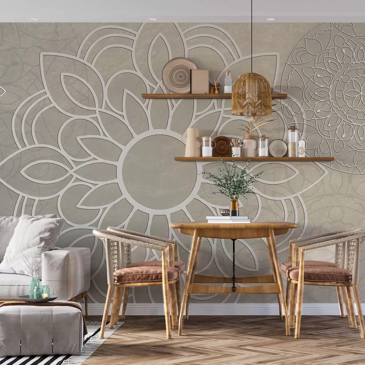 wall murals Beautiful patterns in light beige w09183