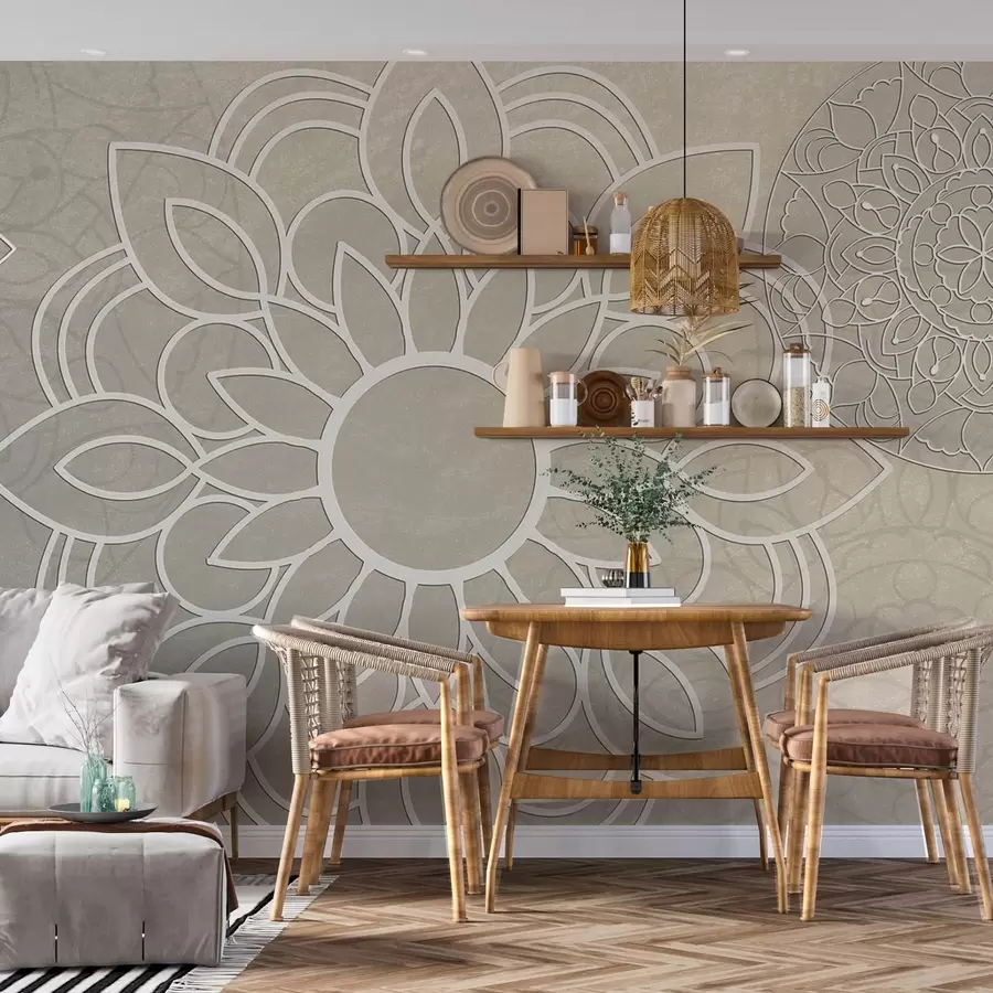 peintures murales Beaux motifs en beige clair w09183