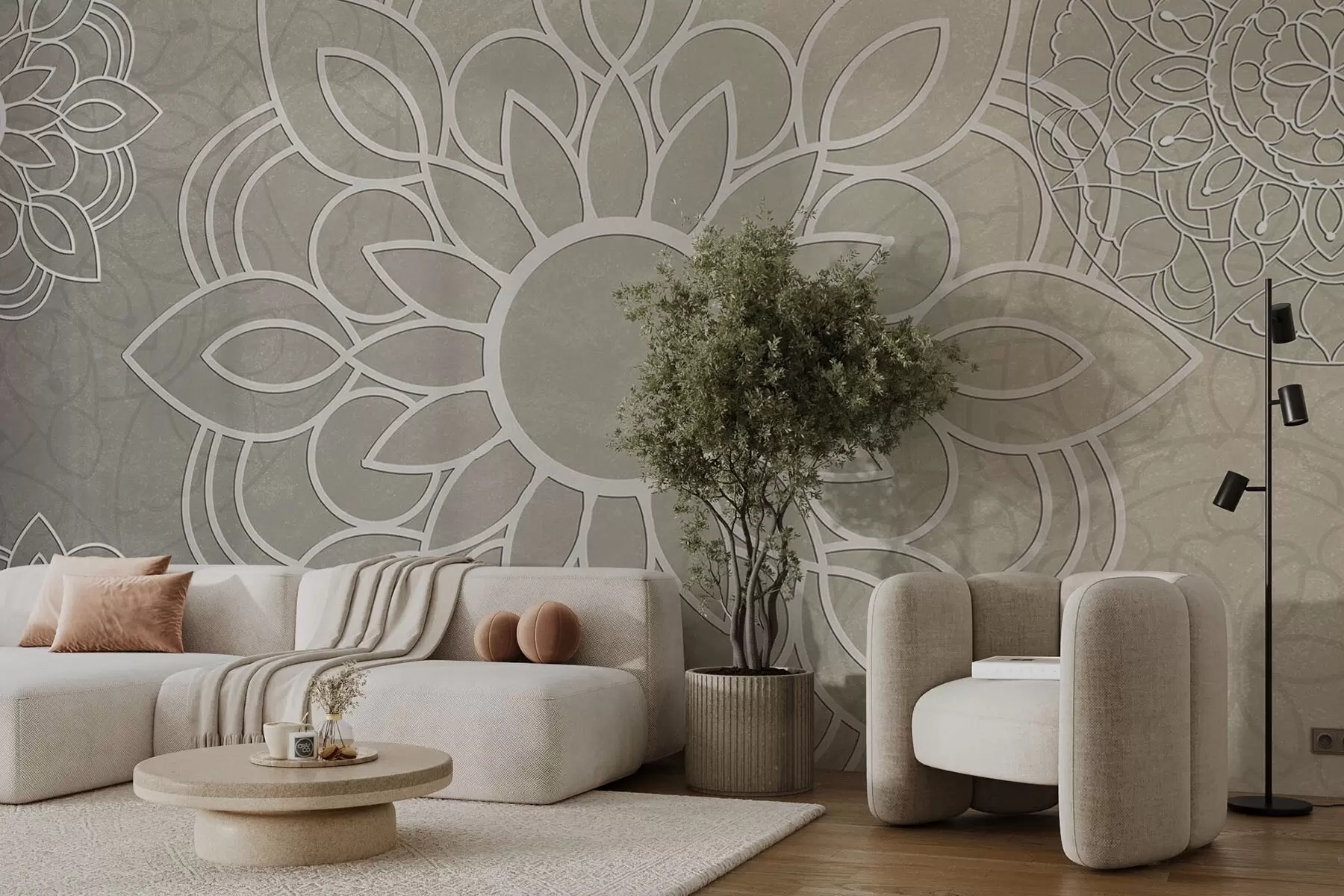 wall murals Beautiful patterns in light beige w09183