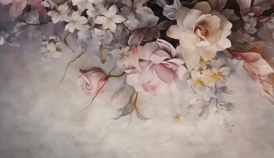 wall murals Large flowers hanging down the wall on a concrete background w09184