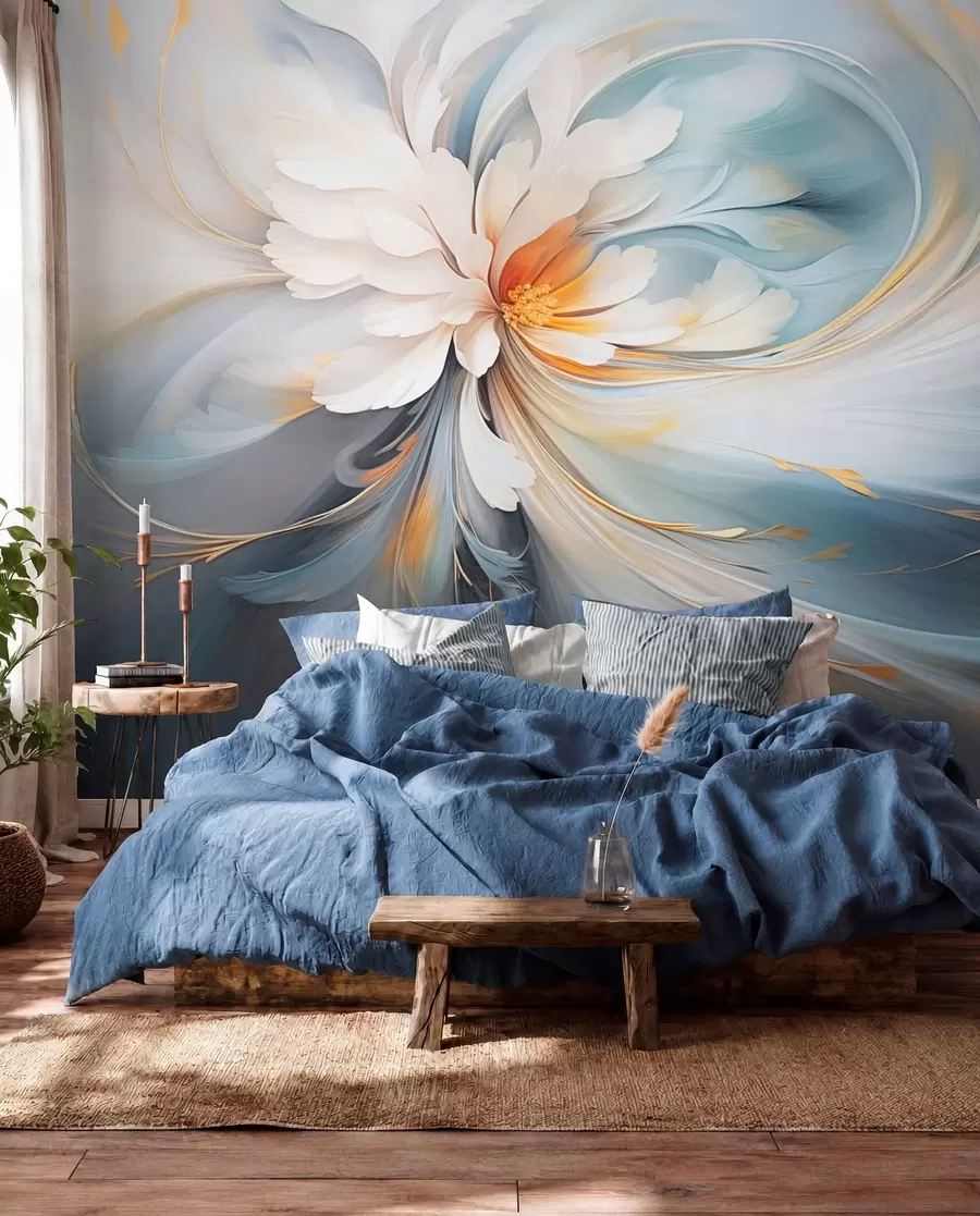 Wall Mural Photo Wallpaper Abstract flower in soft blue and orange tones w09270