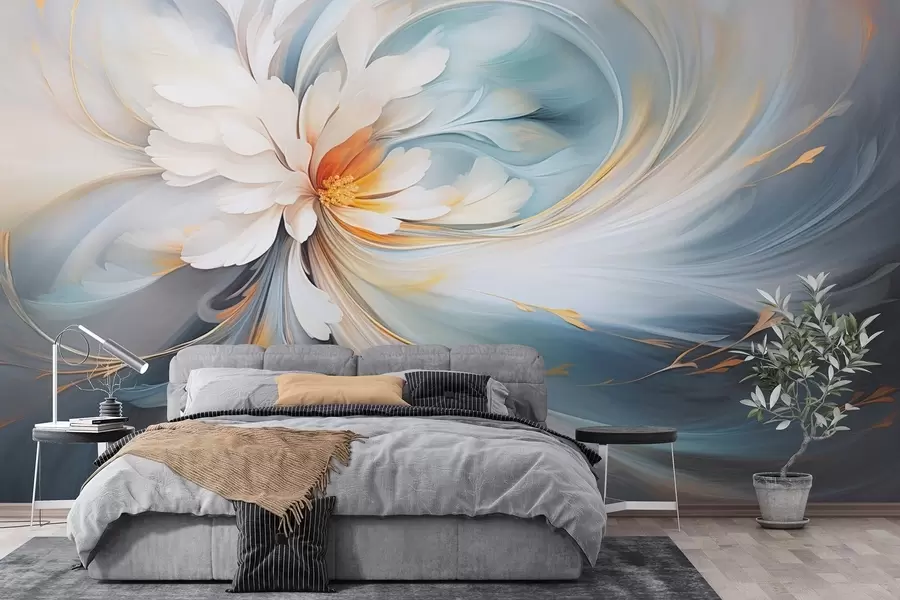 wall murals Abstract flower in soft blue and orange tones w09270