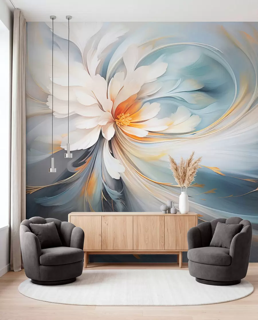 Wall Mural Photo Wallpaper Abstract flower in soft blue and orange tones w09270