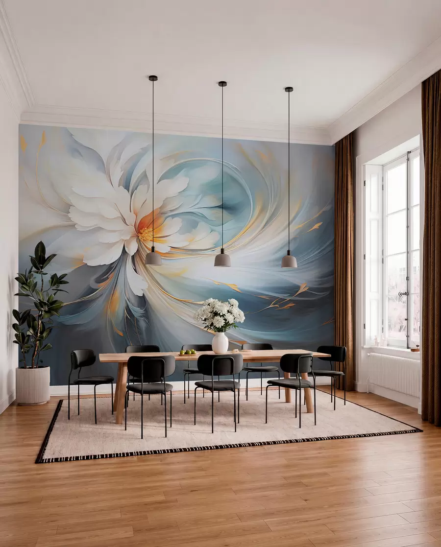 Wall Mural Photo Wallpaper Abstract flower in soft blue and orange tones w09270