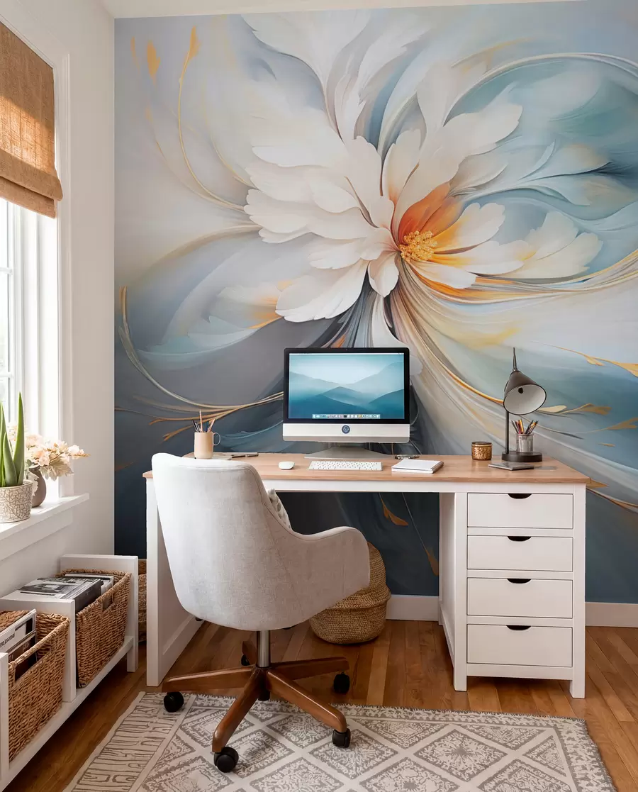 Wall Mural Photo Wallpaper Abstract flower in soft blue and orange tones w09270