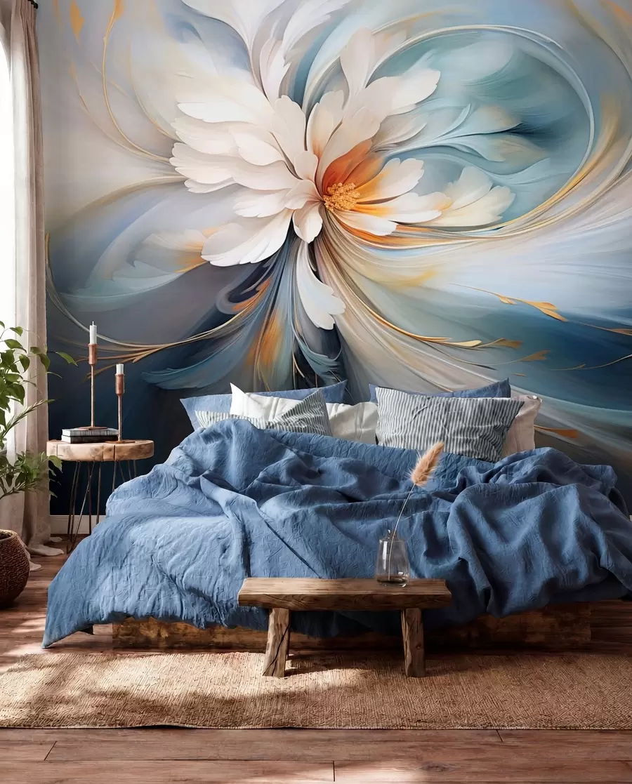 wall murals Abstract flower in blue and orange tones w09270v1