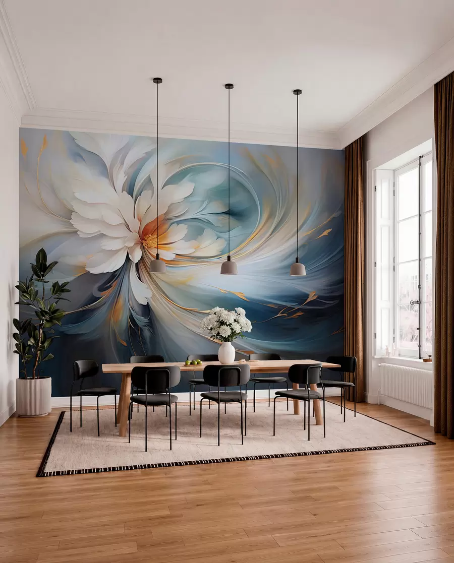 wall murals Abstract flower in blue and orange tones w09270v1