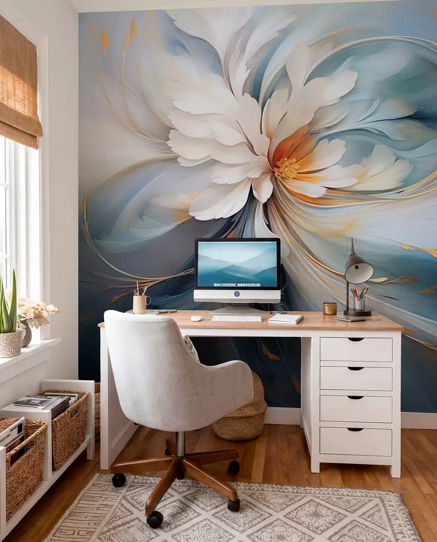 wall murals Abstract flower in blue and orange tones w09270v1
