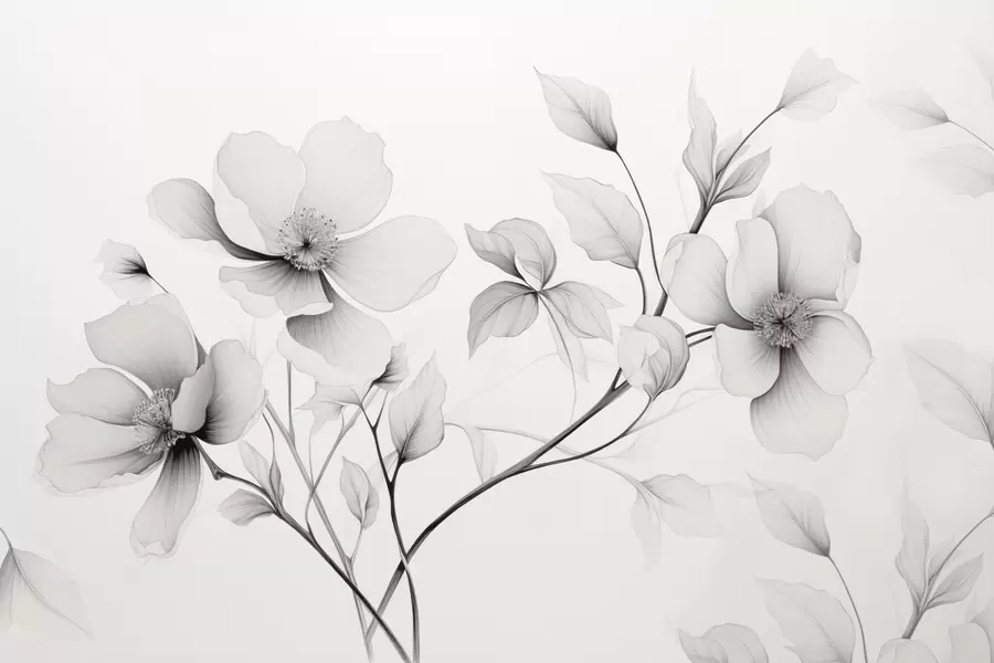 Wall Mural Photo Wallpaper Black and white flowers with elegant lines on a gray background w09271