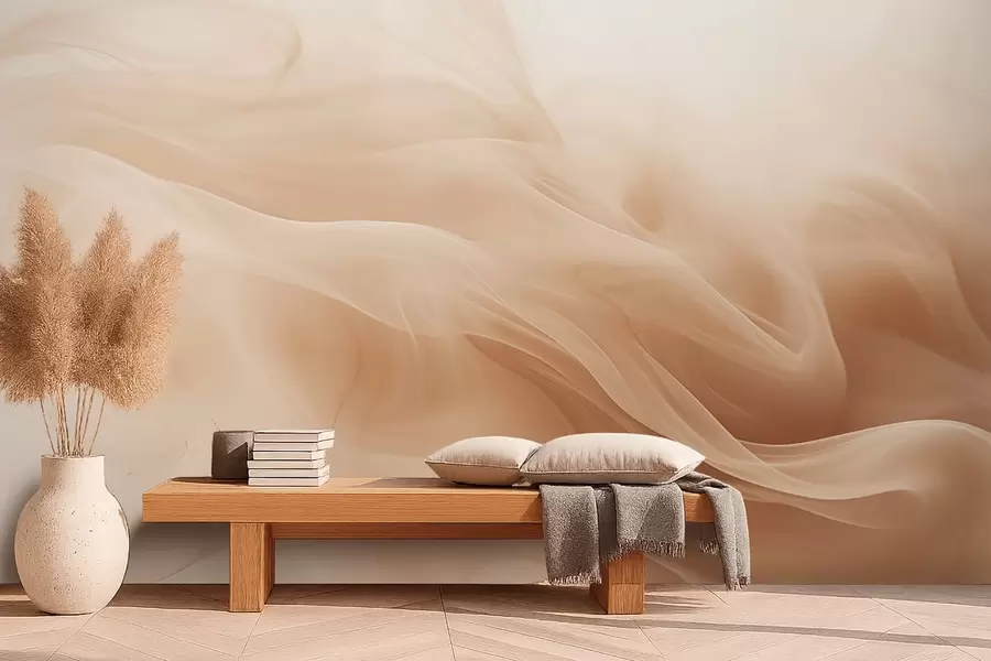 peintures murales Vagues fumées de couleur beige dans un style abstrait w09273
